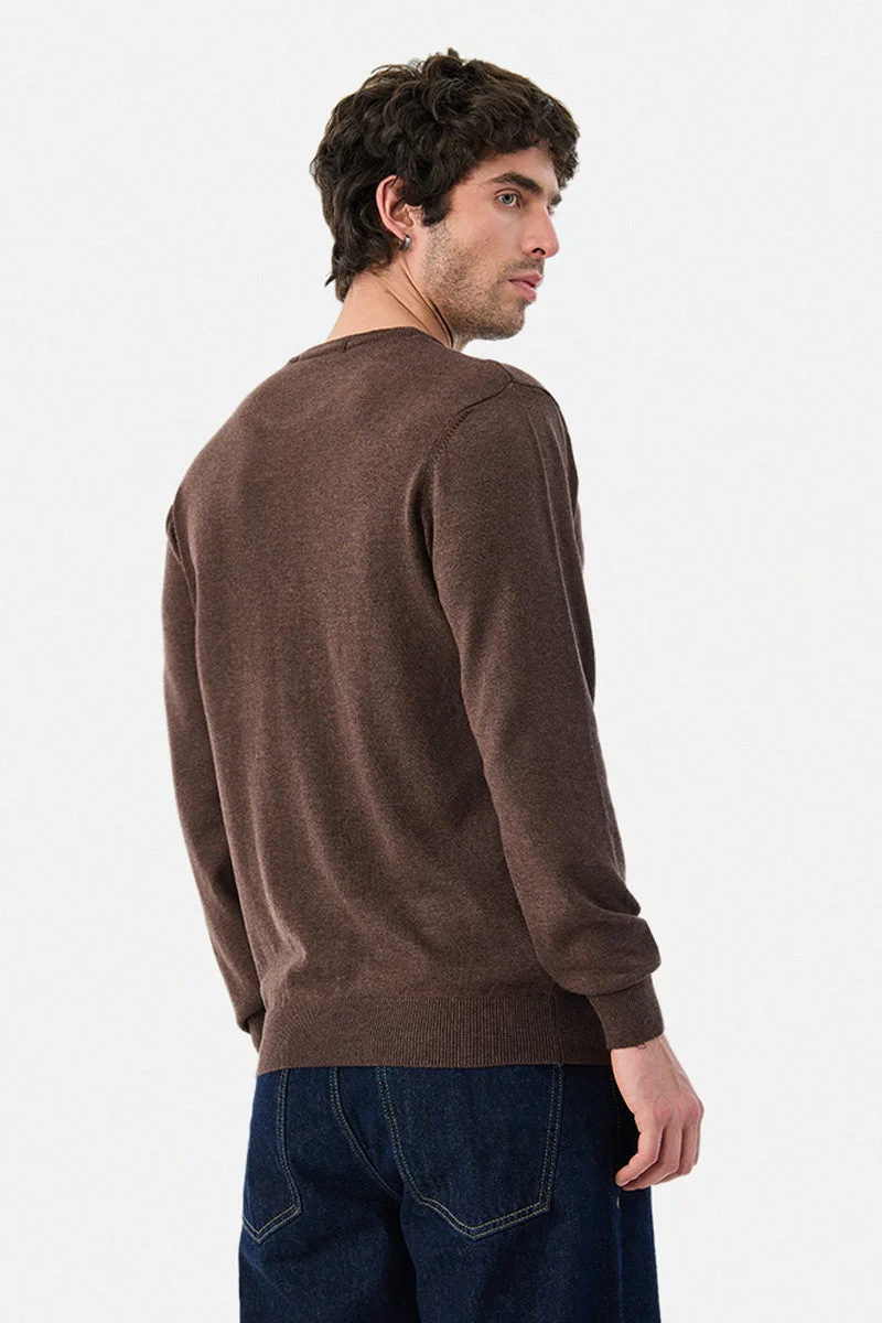 SNITCH Brown Regular Fit Melange Sweater for Men | Best Price UAE